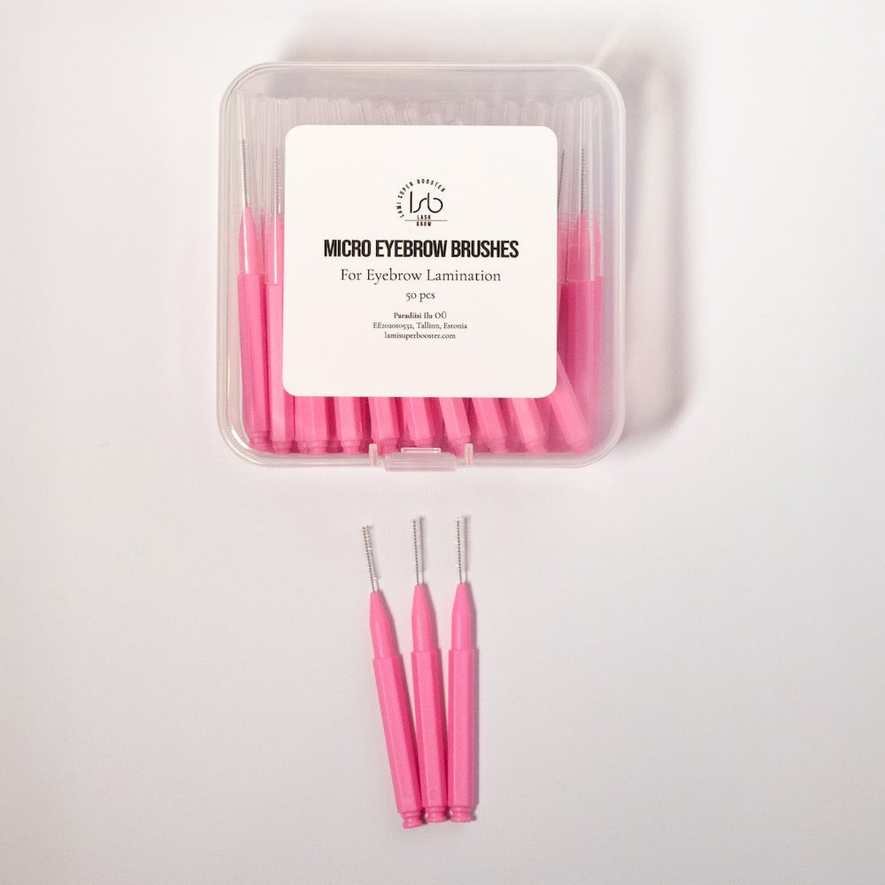 micro eyebrow brushes pink Micro Eyebrow Brushes are the perfect tool for brow technicians. This set of 50 disposable brushes in blue, pink, and yellow ensures accurate shaping every time.