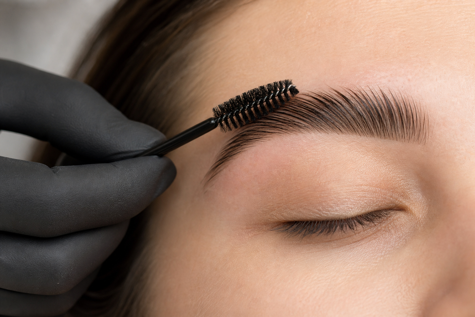 Brushing laminated brow hairs