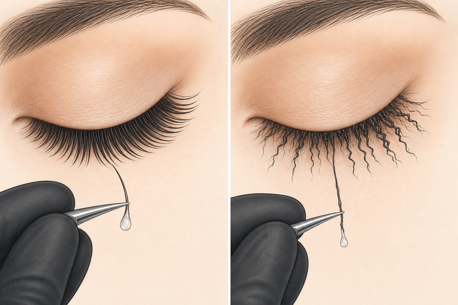 Healthy versus damaged lashes