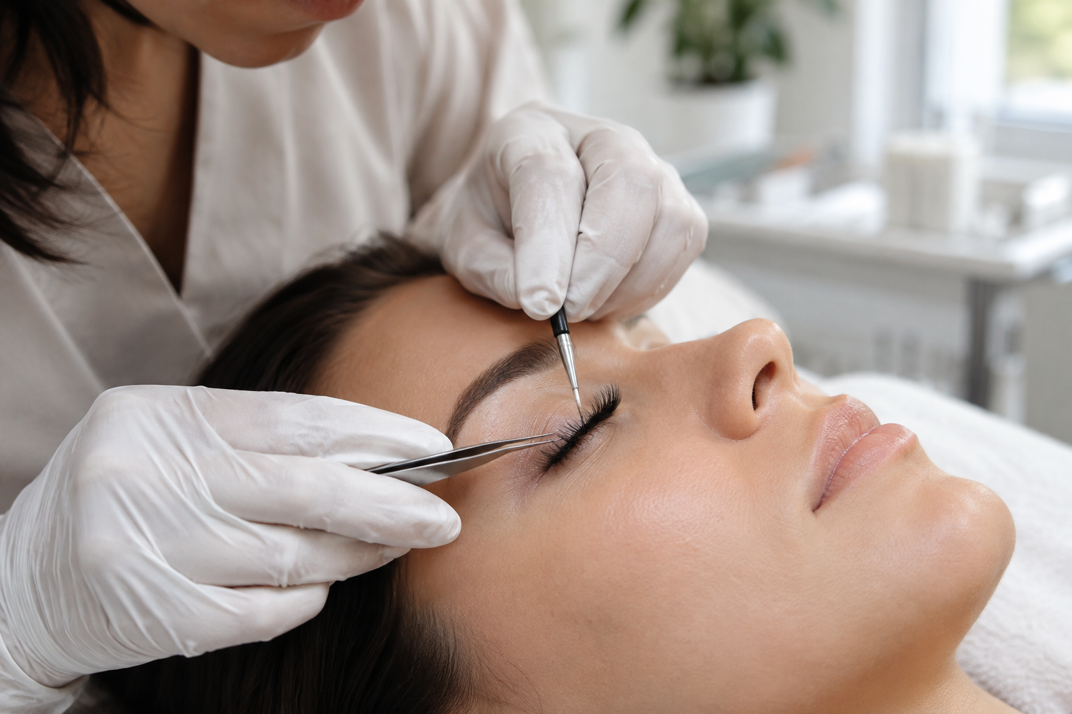 Technician checking client's natural lashes